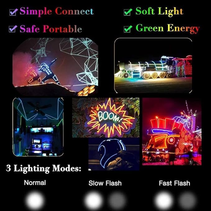 MaxLax EL Wire Pink, 2M Portable Battery Pack Neon Light Strip 360° Cuttable Glowing Rope Lights for Parties, Halloween, DIY Decoration