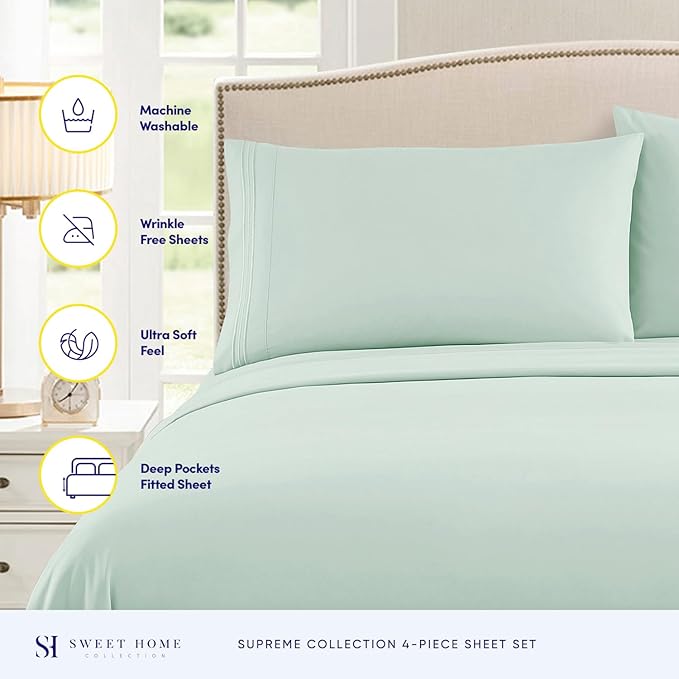 Full Size Sheet Sets - Breathable Luxury Sheets with Full Elastic & Secure Corner Straps Built In - 1800 Supreme Collection Extra Soft Deep Pocket Bedding Set, Sheet Set, Full, Mint