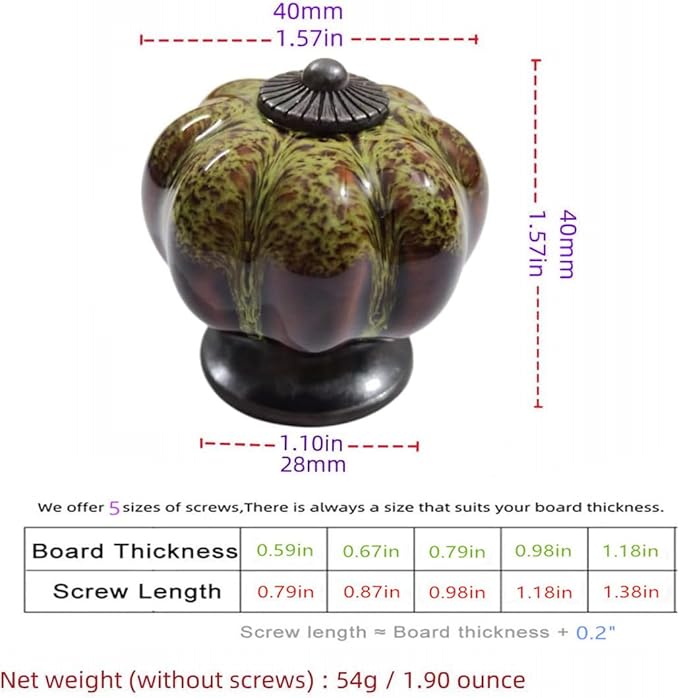 5 Pack Vintage Ceramic Pumpkin Cabinet Knobs, Kitchen Cabinet Drawers Dresser Cupboard Pull Handles Door Pulls with 5 Kinds of Screws (Leopard Print -Green)