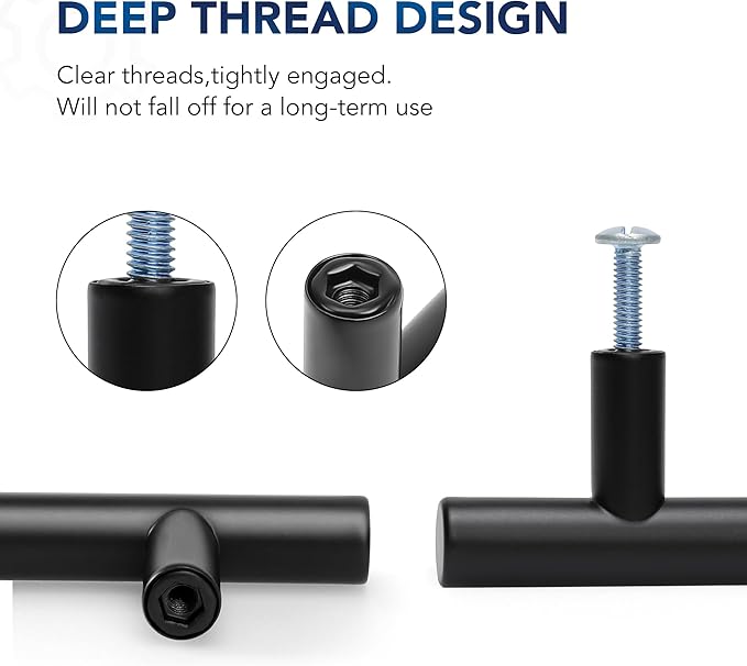 JOY DECOR 20 Pack Cabinet Handles, Black Cabinet Pulls, 5 in Hole Center Kitchen Hardware, Stainless Steel T Bar Handles for Dresser Drawers