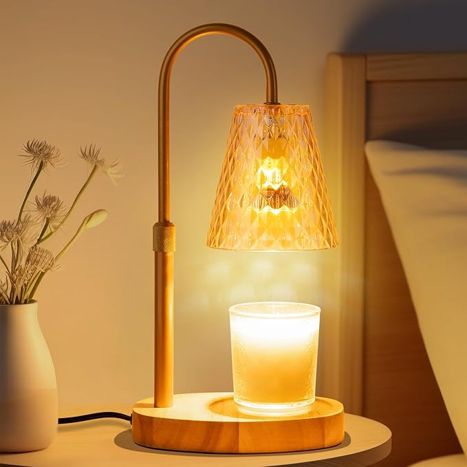 Candle Warmer Lamp with Timer : Adjustable Light Level Adjustable Height Flameless Safety Candle Lamps - Jar Candles Home Decoration Amber