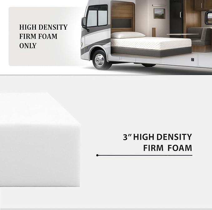 Foamma 3” x 48” x 80” Truck, Camper, RV High-Density Bunk Mattress Foam Replacement, Made in USA, Comfortable, Travel Trailer, CertiPUR-US Certified, Cover Not Included