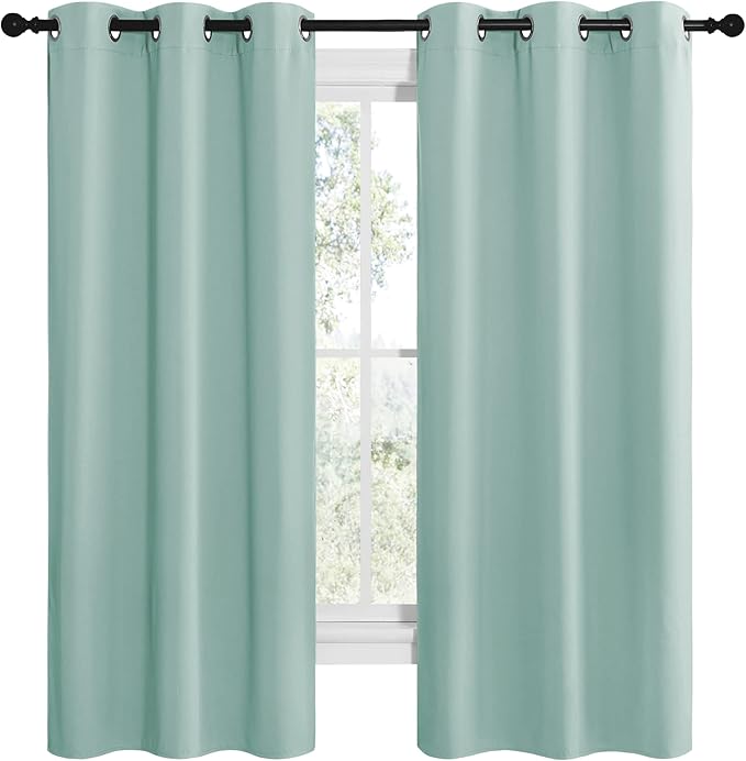 NICETOWN Aqua Blue Room Darkening Curtains for Kitchen, Window Treatment Thermal Insulated Solid Grommet Room Darkening Curtains/Drapes for Bedroom (Set of 2, 42 inches Wide by 68 inches Long)