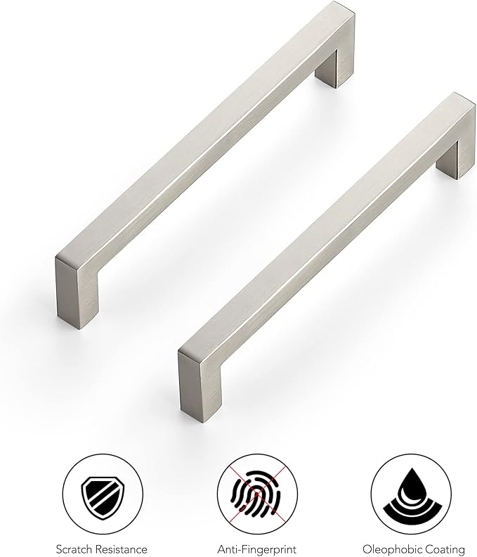 Ravinte 3 Pack 6-1/4 Inch Kitchen Square Cabinet Handles Satin Nickel Pulls Brushed Nickel Kitchen Cabinet Hardware Handles for Cupboard Drawer Pulls