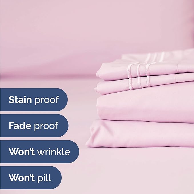 Twin Size 3 Piece Sheet Set - Comfy Breathable & Cooling Bed Sheets Set - Hotel Luxury Bedding for Women, Men, Kids, Teens, Boys & Girls - Deep Pockets, Soft and Wrinkle Free - Oeko-Tex - Light Pink