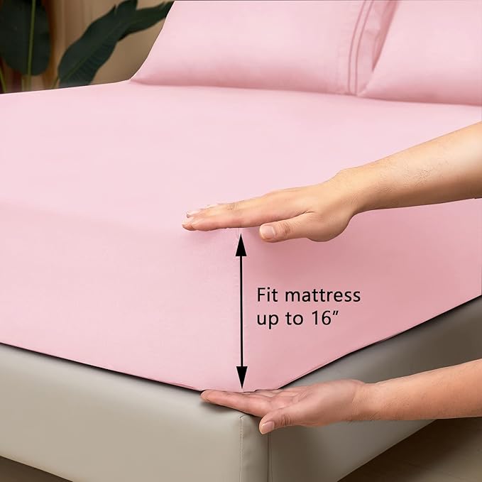 Mejoroom King Size Sheet Set - Soft Microfiber Bed Sheets,Deep Pocket Fitted Sheet, Soft, Breathable, Wrinkle & Fade Resistant - 4 Piece (King, Blush Pink)