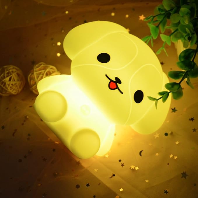 Night Lights Dog Silicone Bedside lamp for Children, Baby Nursery Light Decorative Lamps Decompression Light - Break Resistant/Eye Caring/Adjustable Brightness & Color/Time Setting - Medium