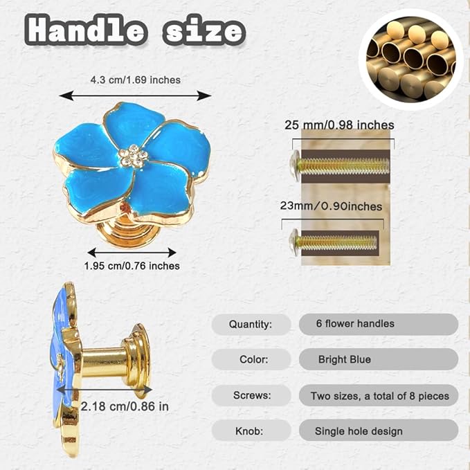 4 pcs Petal Knob Handle Unique Zinc Alloy Flower Shape Single Hole Knob Handle for Cabinets,Drawers, Wardrobes Furniture Decoration(Blue)