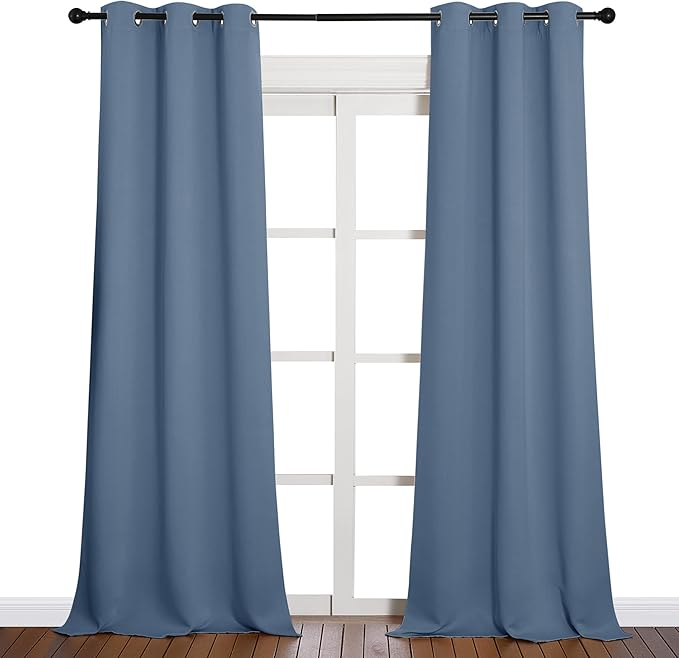 NICETOWN Living Room Blackout Curtains 90 inches Long, Thermal Insulated Noise Reducing Curtains for Unicorn Theam Kids Room (Stone Blue, 42 inches Wide, 1 Pair)