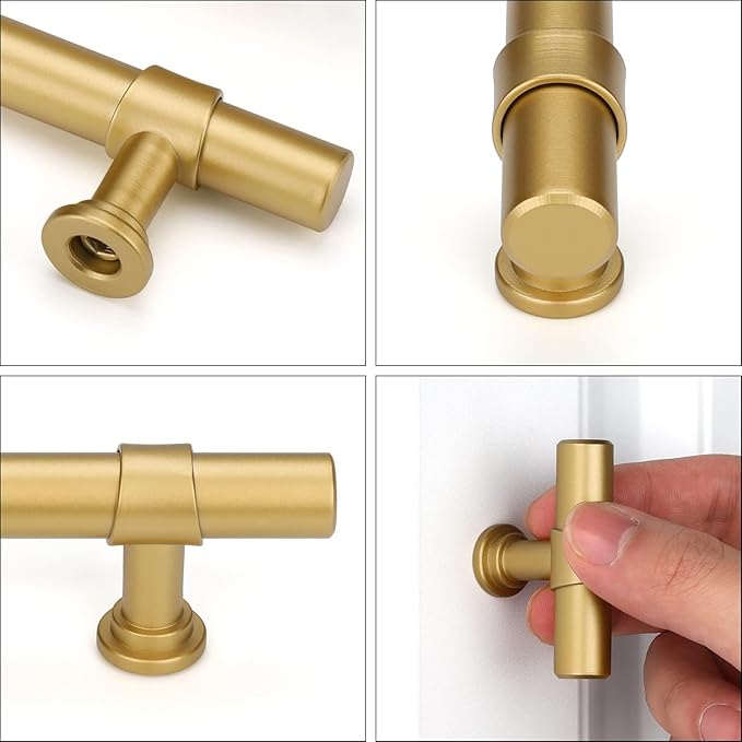 LONTAN 100 Pack Gold Cabinet Knobs Matte Gold Kitchen Cabinet Knobs for Dresser Drawers Brushed Gold T-bar Hardware for Dresser Bathroom
