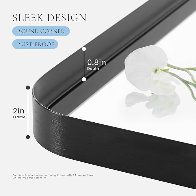 DUMOS Black Metal Bathroom Mirrors for Over Sink, 30x21 Inch Wall Mounted Vanity for Restroom, Farmhouse, Corner, Horizontally or Vertically Hanging