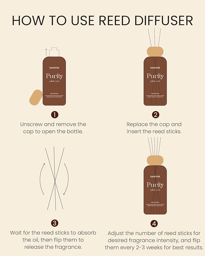 M&SENSE Madagascar Vanilla Reed Diffuser Set: 6.3 fl oz Non-Toxic Aroma Set with Sticks, Long-Lasting Natural Essential Oil Gifts for Bedroom, Shelf Decor & Small Spaces