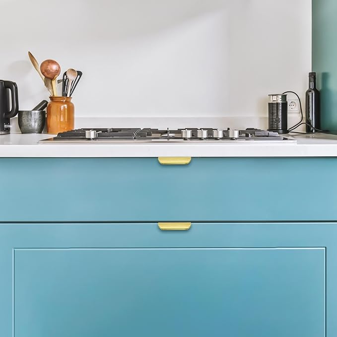 Ravinte Hardware 10 Pack Gold Cabinet Handles, 3 Inch (76mm) Finger Edge Pulls, 2 Inch Hole Center, Finger Pulls for Cabinets