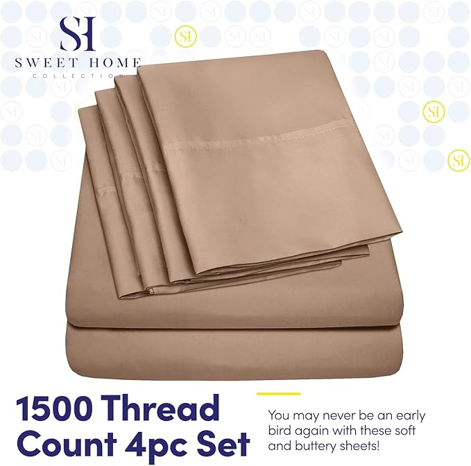 Twin Size Bed Sheets - 4 Piece 1500 Supreme Collection Fine Brushed Microfiber Deep Pocket Twin Sheet Set Bedding - 1 EXTRA PILLOW CASES, GREAT VALUE, Twin, Taupe