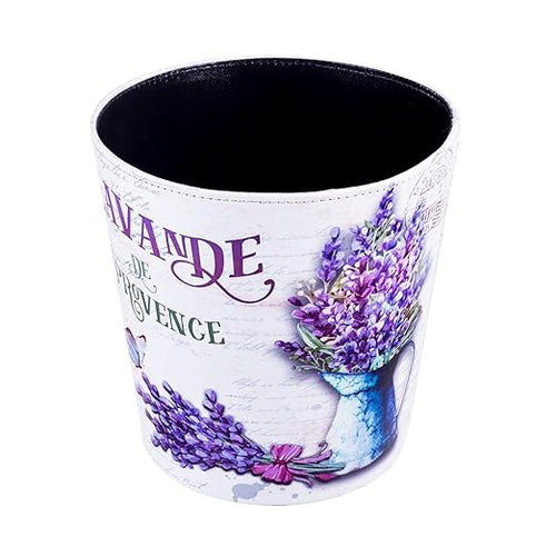 10L/2.64 Gallon Trash Can, Decorative Waste Basket, PU Leather Waste Paper Basket, Waterproof Garbage Can for Bathroom, Bedroom, Office, Kitchen and Living Room - Lavender