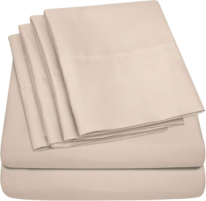 Full Size Bed Sheets - 6 Piece 1500 Supreme Collection Fine Brushed Microfiber Deep Pocket Full Sheet Set Bedding - 2 Extra Pillow Cases, Great Value, Full, Beige
