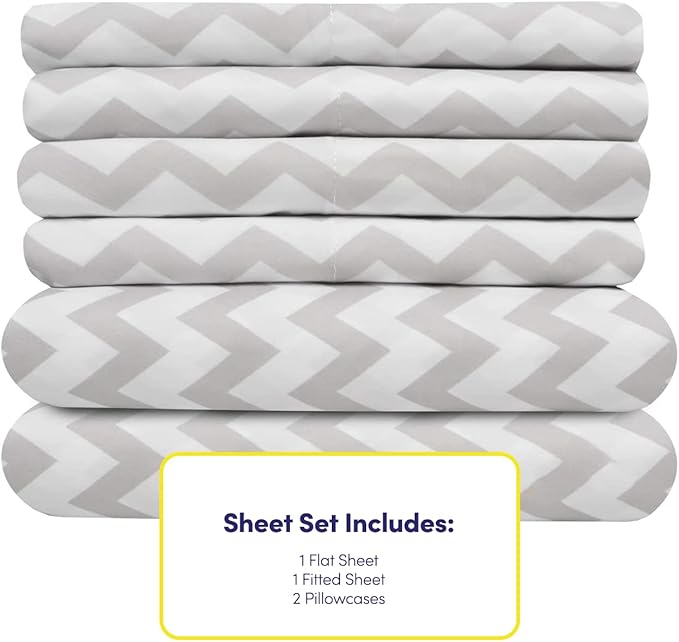 Twin Size Bed Sheets - 4 Piece 1500 Supreme Collection Fine Brushed Microfiber Deep Pocket Twin Sheet Set Bedding - 1 EXTRA PILLOW CASES, GREAT VALUE, Twin, Chevron Gray