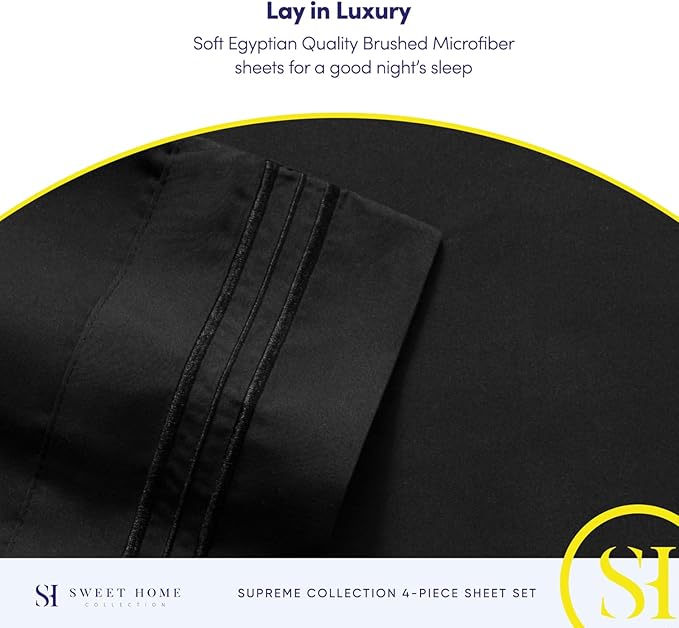 Split King Sheets - Breathable Luxury Sheets with Full Elastic & Secure Corner Straps Built In - 1800 Supreme Collection Extra Soft Deep Pocket Bedding Set, Sheet Set, Split King Size, Black