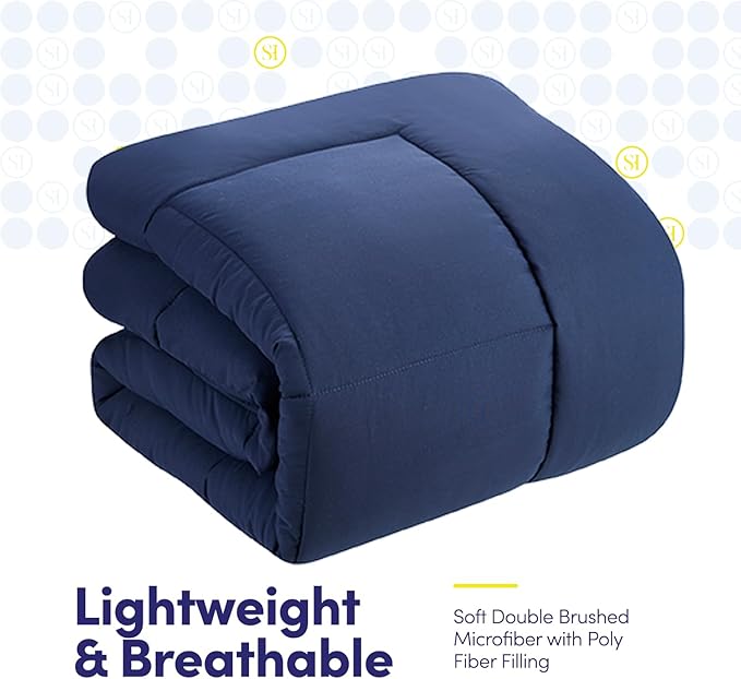 Sweet Home Collection RV Short Queen Comforter Set for RV Camper - Comforter Set with Fitted & Flat Sheet, 4 Pillowcases - Tailored for RV Short Queen Beds - Cozy Essentials for Your RV Bedroom, Navy