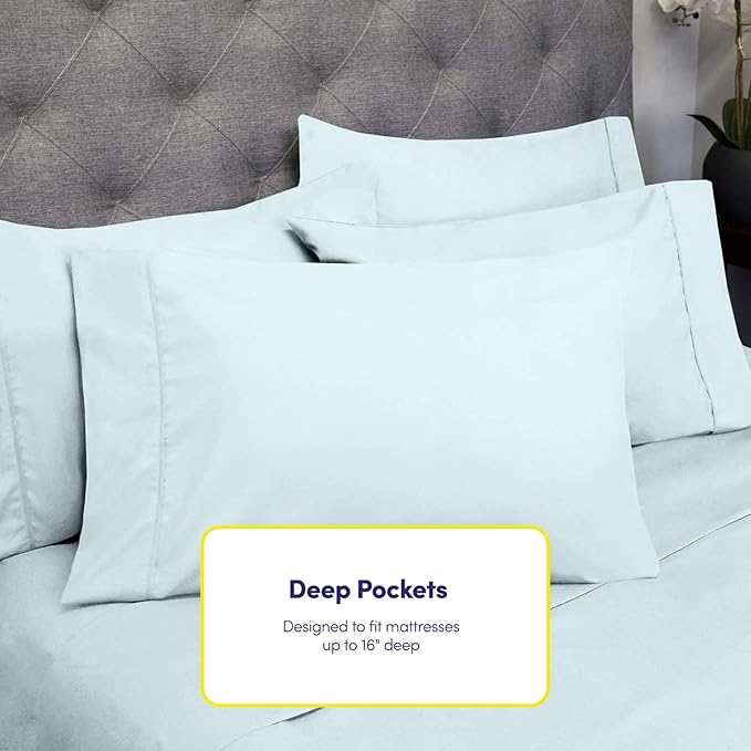 Queen Sheets Aqua - 6 Piece 1500 Supreme Collection Fine Brushed Microfiber Deep Pocket Queen Sheet Set Bedding - 2 Extra Pillow Cases, Great Value, Queen, Aqua