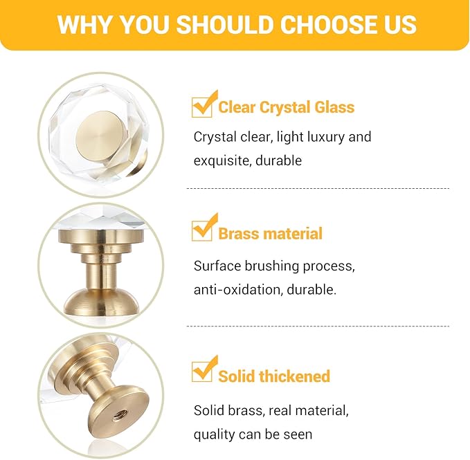 2-Pack 1-1/4-Inch White Cabinet Glass Crystal Patterned knob Brass Drawer Dresser Pulls, Gold Hardware Kitchen Closet knobs for Bifold Doors