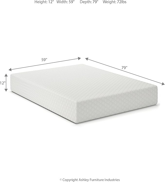 Signature Design by Ashley Queen Size Chime 12 Inch Medium Firm Memory Foam Mattress with Green Tea & Charcoal Gel for Pressure Relief, Fiberglass Free, Mattress In A Box