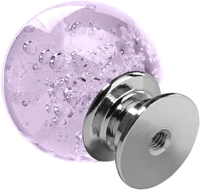 12 Pcs 30mm Round Shape Bubble Crystal Glass Cabinet Knobs with Screws Drawer Knob Pull Handle Used for Kitchen, Dresser, Door, Cupboard (Lavender)