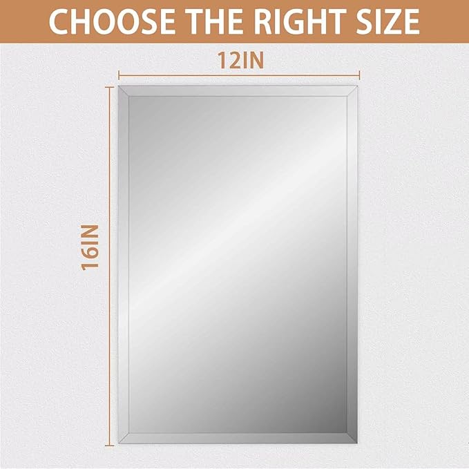 Frameless Mirror for Bathroom Vanity,12x16in Wall Mounted Mirrors for Over Sink Decorative Rectangular Frameless Mirror,With Polished Edge,Hangs Horizontally Or Vertically,Entryways,Room,Shatterproof