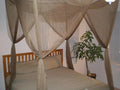 OctoRose Four Post Mosquito Net for Bed Canopy -Fits Queen, King, California King Beds-Indoor & Outdoor Use- Brown