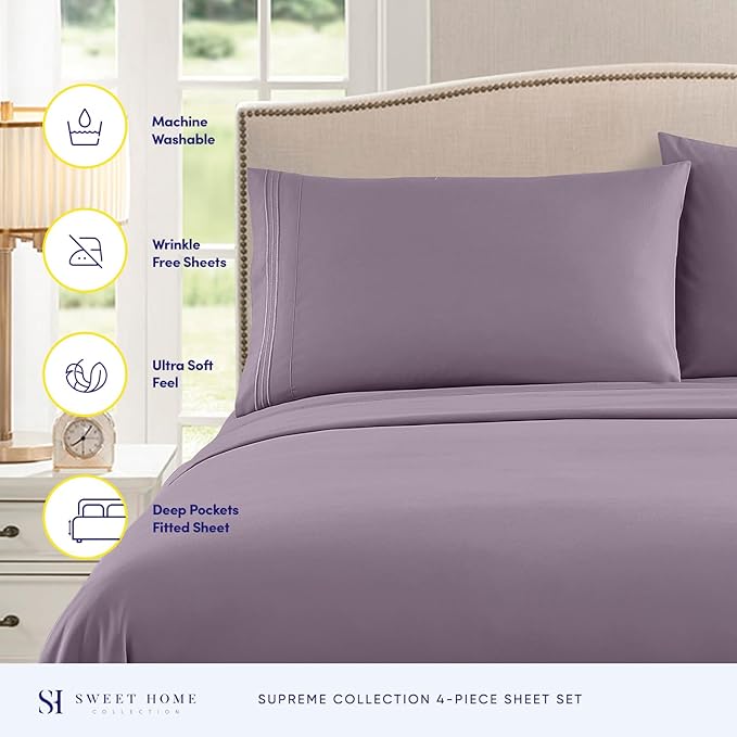 California King Sheet Sets - Breathable Luxury Sheets with Full Elastic & Secure Corner Straps Built In - 1800 Supreme Collection Cal King Deep Pocket Bedding Set, Sheet Set, California King, Plum