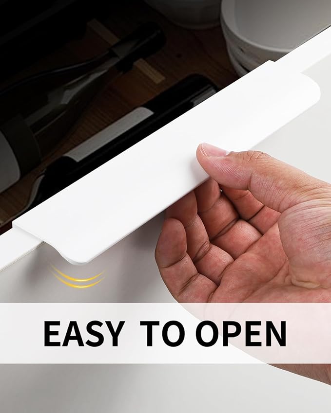 5 Pack 8 inch self Adhesive Cabinet Handles Warm White Adhesive Cabinet pulls Stick on Handles for Cabinet Finger pulls for Cabinet Concealed Drawer Edge pulls Adhesive Flat Drawer Handles