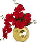 Briful Artificial Orchid Flowers in Gold Pot 15.7" Tall Red Velvet Faux Orchid Arrangement Silk Orchid Flower Fake Orchids Centerpiece for Home Office Room Wedding Table Décor
