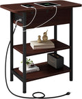 LIDYUK End Table with Charging Station, Flip Top Side Table with USB Ports and Outlets, Nightstand for Small Spaces, Bedside Tables with Storage Shelf for Living Room, Bedroom, Dark Cherry