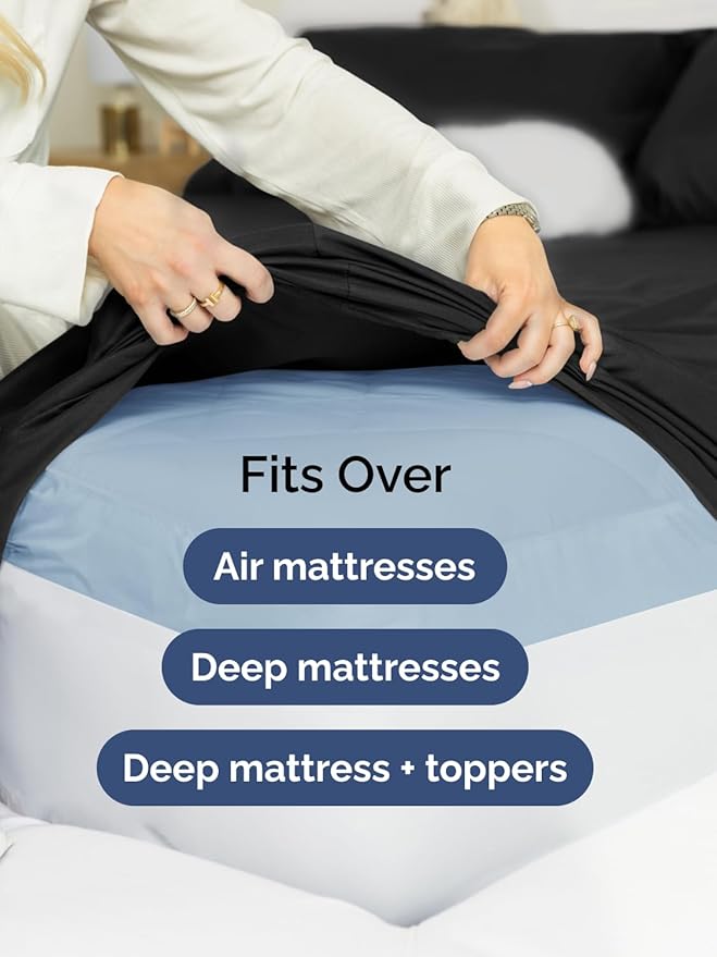 Extra Deep King Sheet Set - 6 Piece Breathable and Cooling Sheets - Hotel Luxury Bed Sheets Set - Easy & Secure Fit - Soft, Wrinkle Free and Comfy Sheets Set - Black Sheet Set with Extra Deep Pockets
