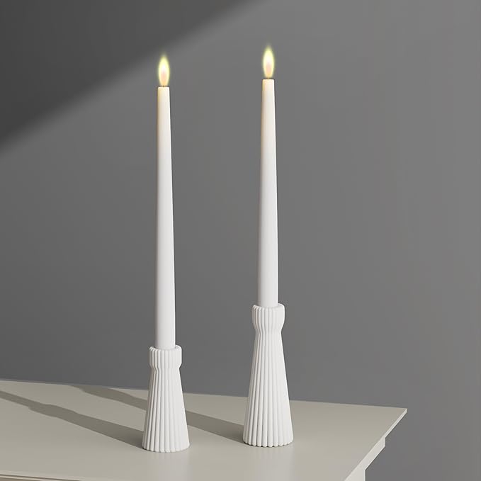 Taper Candle Holders for Candlesticks Ceramic Candle Stick Candle Holder- Set of 2 Decorative Candle Stand for Wedding Decor,Dinner Party and Table Centerpieces,Housewarming Gift White