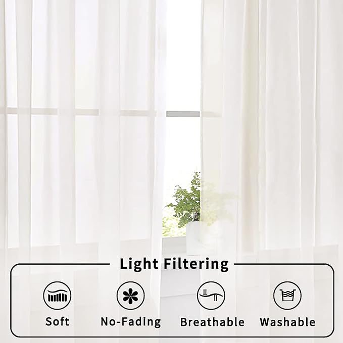Aiyufeng Sheer Ivory Curtains 120 inches 2 Panels Set Extra Long Sheers, Classic Privacy Sheer Vertical Drapes for Farmhouse/French Door/Living Room, Rod Pocket, W40 x L120