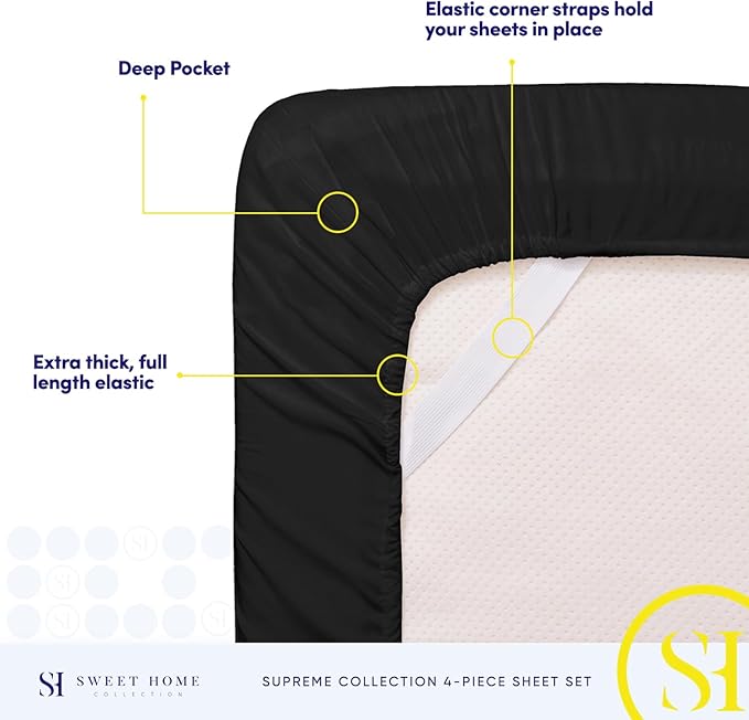 Twin Sheets - Breathable Luxury Sheets with Full Elastic & Secure Corner Straps Built In - 1800 Supreme Collection Extra Soft Deep Pocket Bedding Set, Sheet Set, EXTRA DEEP pocket - Twin, Black