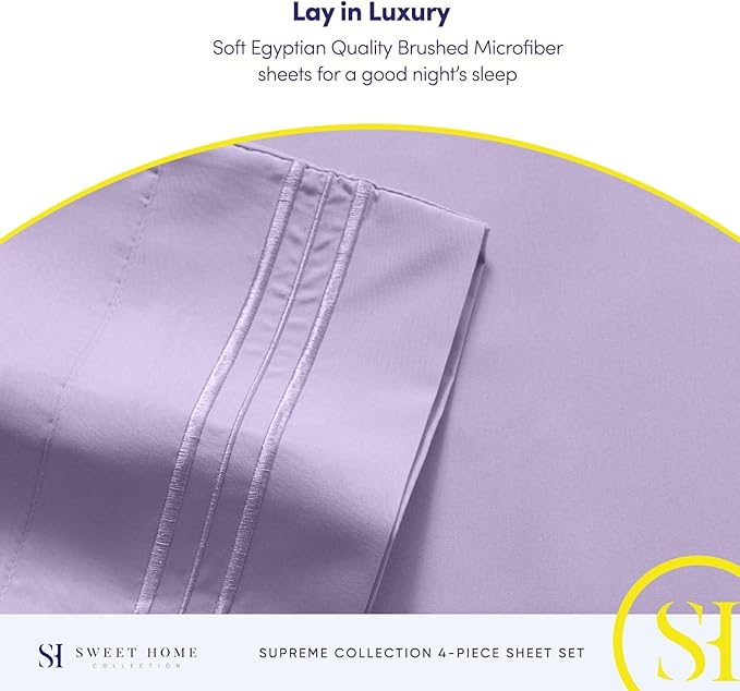 King Size Sheets - Breathable Luxury Bed Sheets with Full Elastic & Secure Corner Straps Built In - 1800 Supreme Collection Extra Soft Deep Pocket Bedding Set, Sheet Set, King, Lavender