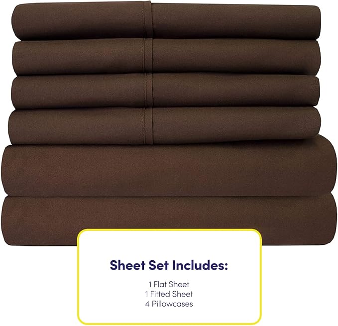 Sweet Home Collection 6 Piece 1500 Supreme Collection Brushed Microfiber Deep Pocket Sheet Set-2 Extra Pillow Cases, Great Value, Rv Short Queen, Brown