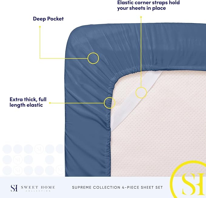 King Size Sheets - Breathable Luxury Bed Sheets with Full Elastic & Secure Corner Straps Built In - 1800 Supreme Collection Extra Soft Deep Pocket Bedding, Sheet Set, EXTRA DEEP pocket - King, Denim