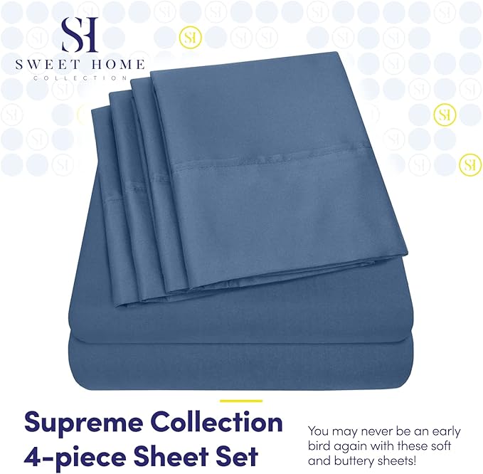 Twin XL Size Bed Sheets - 4 Piece 1500 Supreme Collection Fine Brushed Microfiber Deep Pocket Twin X-Large Sheet Set Bedding - 1 EXTRA PILLOW CASES, GREAT VALUE, Twin XL, Denim