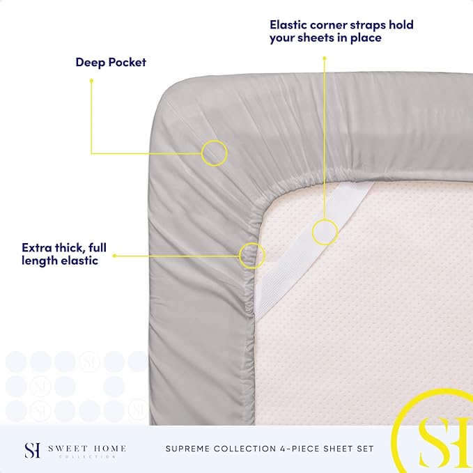 Full Size Sheet Sets - Breathable Luxury Sheets with Full Elastic & Secure Corner Straps Built In - 1800 Supreme Collection Extra Soft Deep Pocket Bedding Set, Sheet Set, Full, Silver
