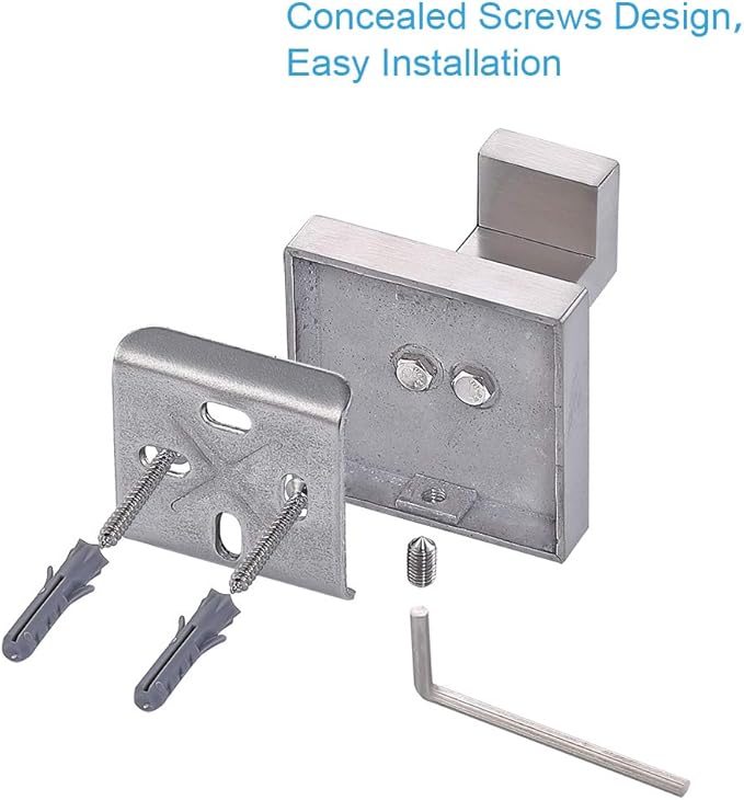 TASTOS Bath Towel Hooks Brushed Nickel, 2 Pack Stainless Steel Robe Coat and Clothes Hook, Heavy Duty Wall Hook for Bathroom & Kitchen, Modern Square Style Wall Mounted (Silver)