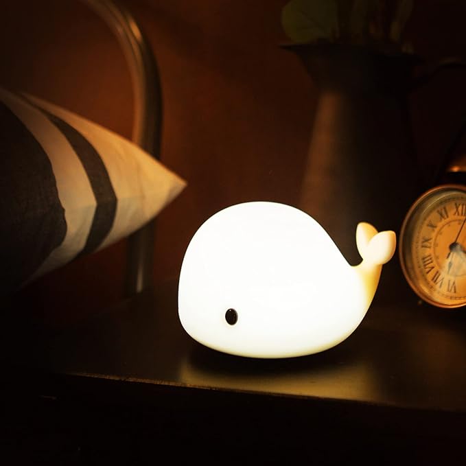 Cute Whale Night Light for Kids,Kawaii Baby Night Light with 7 LED Colors Changing,Tap Control Nursery Squishy Night Lamp,USB Rechargeable,Birthday Gifts for Baby,Girls,Boys,Toddler,Children