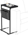 Vantic C Shaped End Table, Small Side Table for Couch and Recliner, Slide Under Sofa Tray Desk with Storage Bag for Living Room and Bedroom, Ebonized Oak