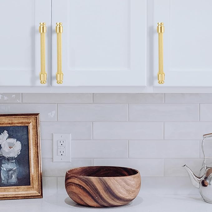 10 Pack 3-3/4 inch(96mm) Brushed Brass Kitchen Cabinet Pulls - Gold Drawer Pulls & Dresser Handles