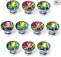 10 Pcs 30mm Silver Plated Base Diamond Shape Crystal Glass Cabinet Knob Drawer Knob Pull Handle Used for Kitchen, Dresser, Door, Cupboard (Multicolor)