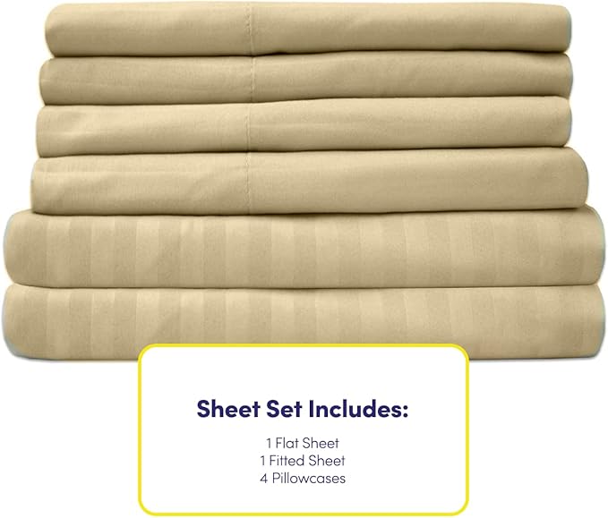 Dobby Stripe Queen Sheets - 6 Piece 1500 Supreme Collection Fine Brushed Microfiber Deep Pocket Queen Sheet Set Bedding - 2 Extra Pillow Cases, Great Value, Queen, Dobby Sage