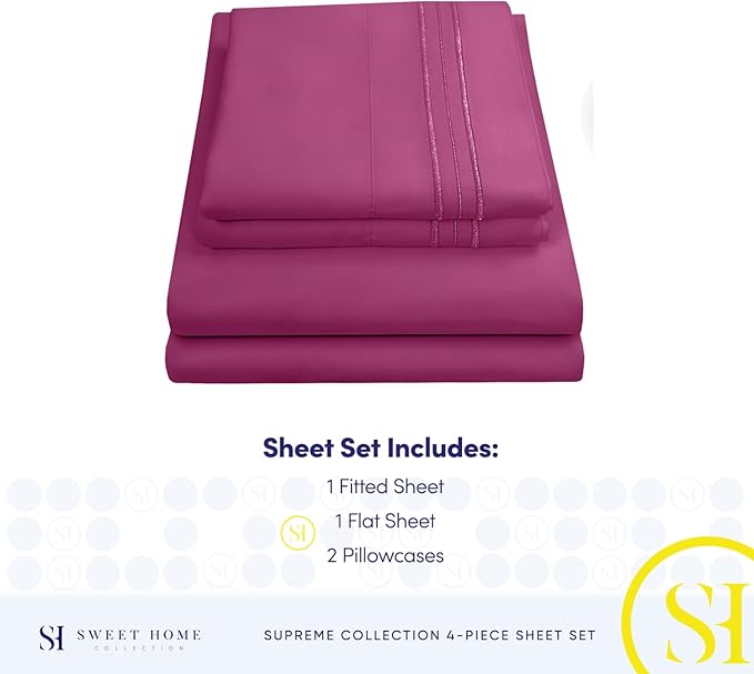Full Size Sheet Sets - Breathable Luxury Sheets with Full Elastic & Secure Corner Straps Built In - 1800 Supreme Collection Extra Soft Deep Pocket Bedding Set, Sheet Set, Full, Berry