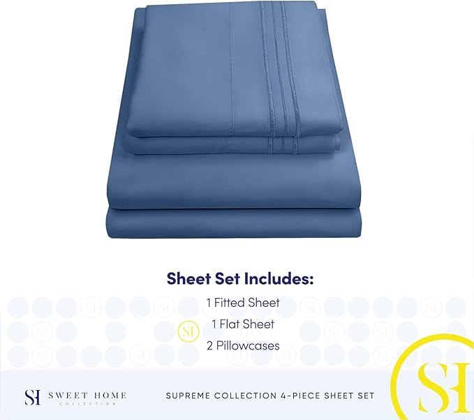 Full Size Sheet Sets - Breathable Luxury Sheets with Full Elastic & Secure Corner Straps Built In - 1800 Supreme Collection Extra Soft Deep Pocket Bedding, Sheet Set, EXTRA DEEP pocket - Full, Denim